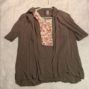 Army green button town crop top tank included